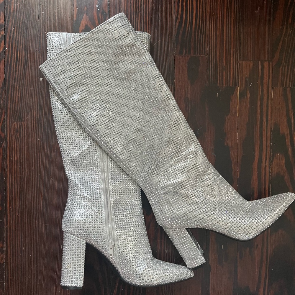 Knee high rhinestone boots
